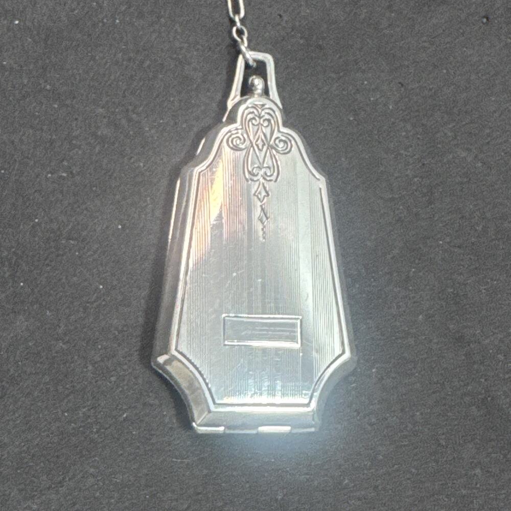 Sterling Silver Art Deco Compact with Finger Ring Chatelaine No Mono - Picture 2 of 16